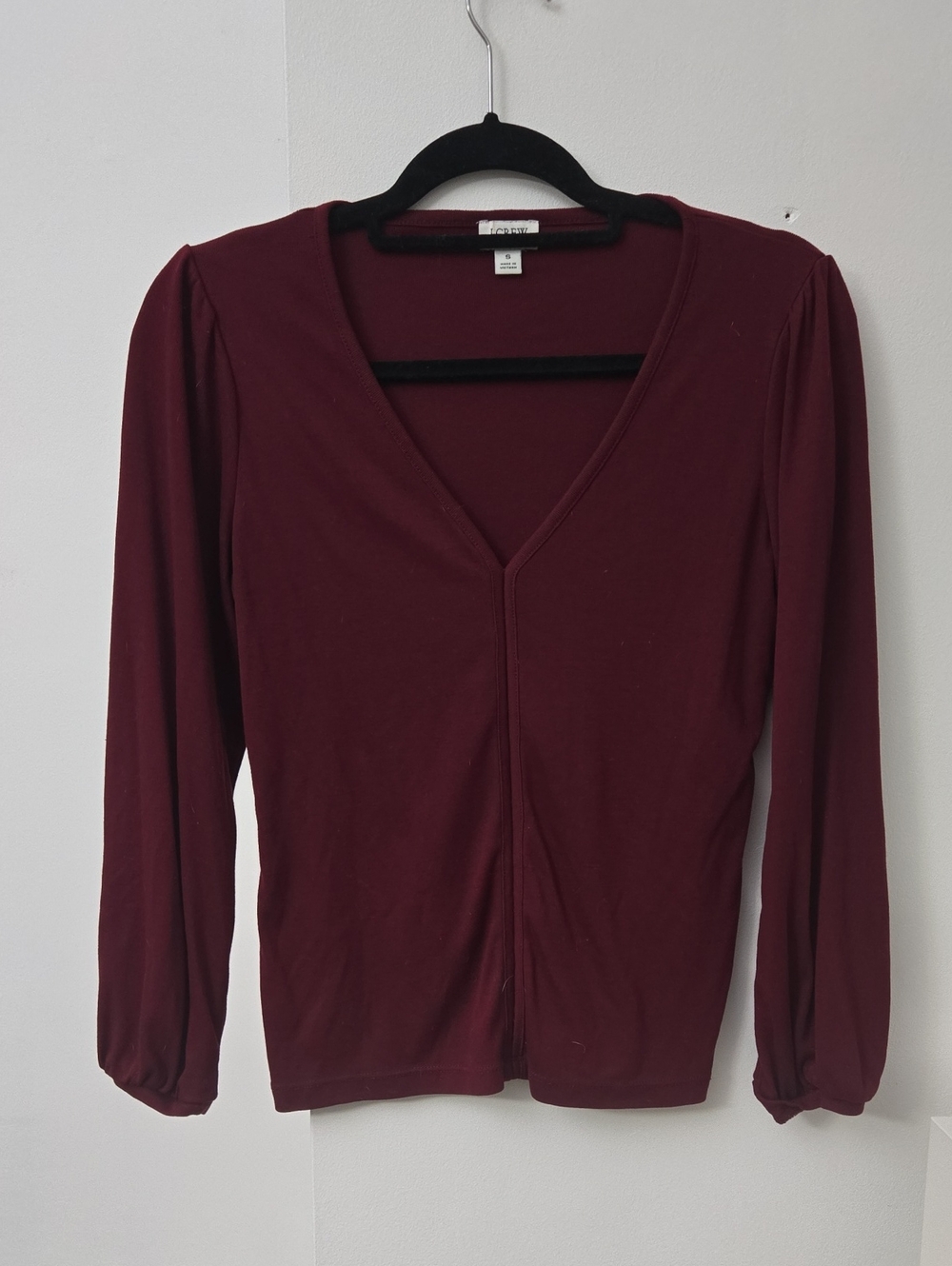 J. Crew V-Neck Long Sleeve Top - Burgundy Plum